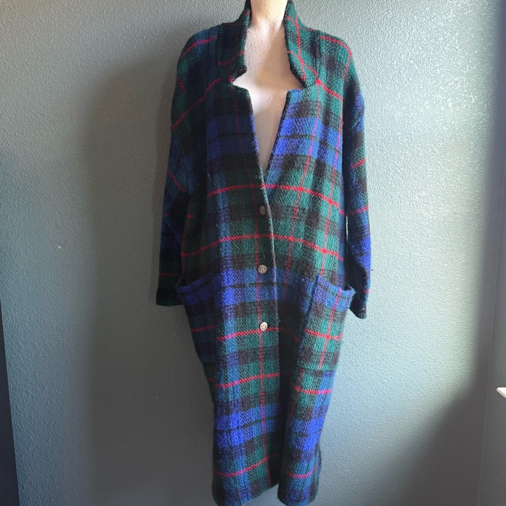 90’s Vintage IB Diffusion long sweater cardigan tartan plaid pattern size Large